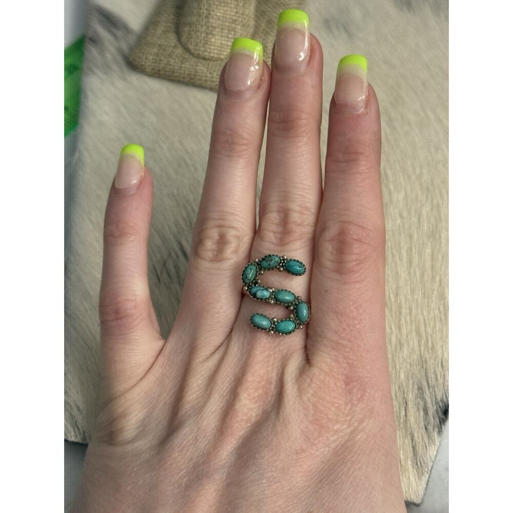 Sterling Silver 925 Blue Turquoise Multi-stone Letter Initial S Ring Size 9